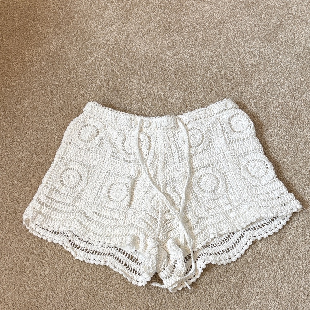 White Crochet Women Shorts